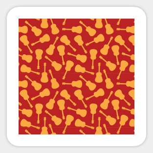 Guitar silhouettes orange yellow on a red background. Ukulele pattern. Sticker